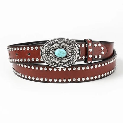 Retro Geometric Pu Leather Inlay Turquoise Unisex Leather Belts