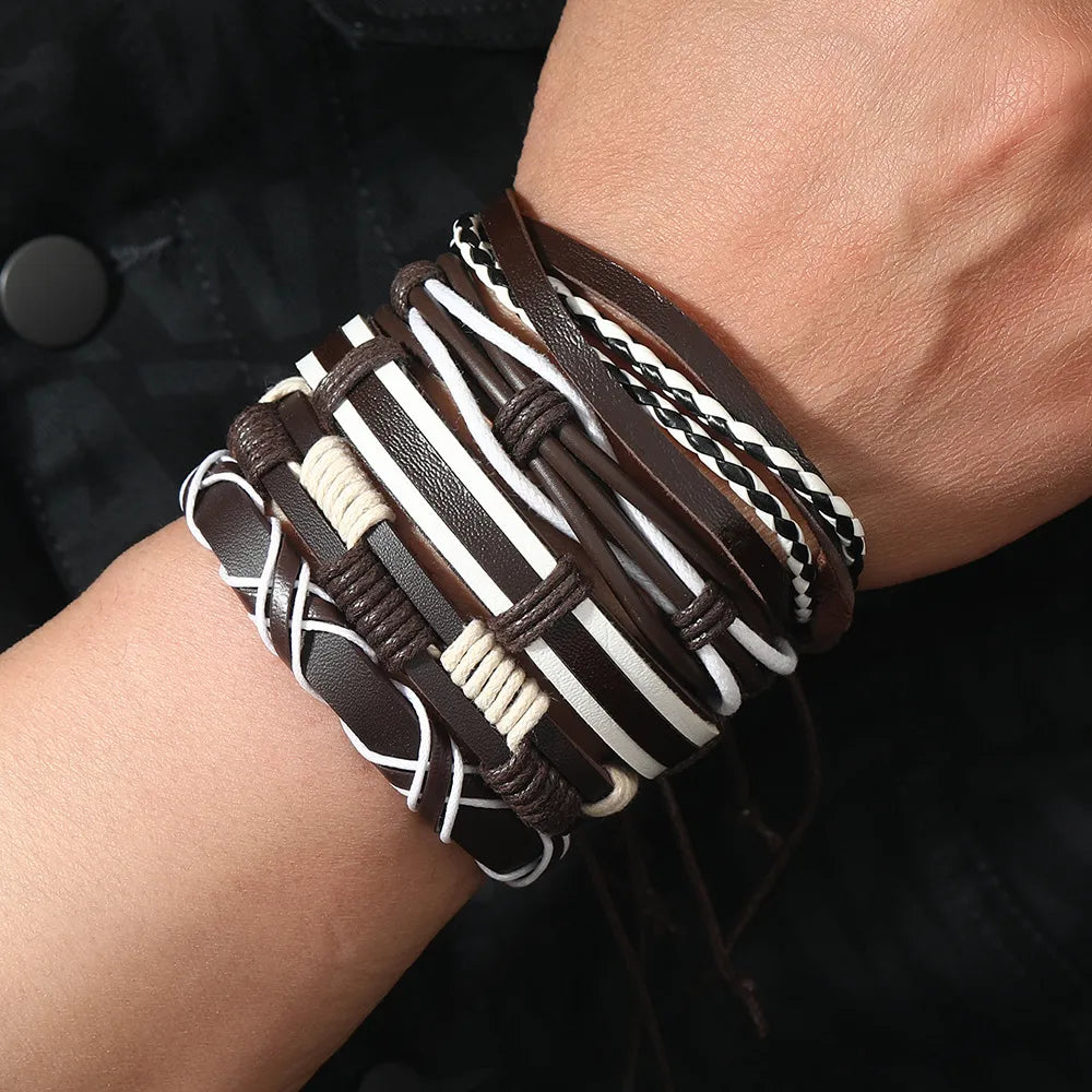 Retro Geometric Pu Leather Knitting Unisex Bangle