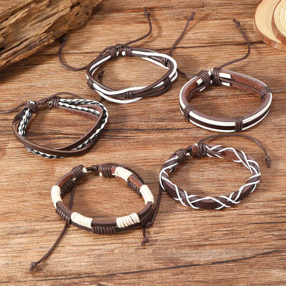 Retro Geometric Pu Leather Knitting Unisex Bangle