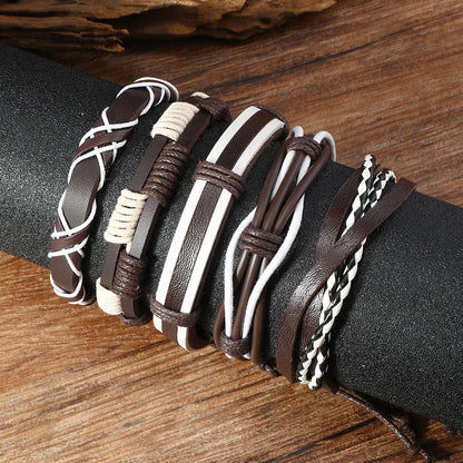 Retro Geometric Pu Leather Knitting Unisex Bangle