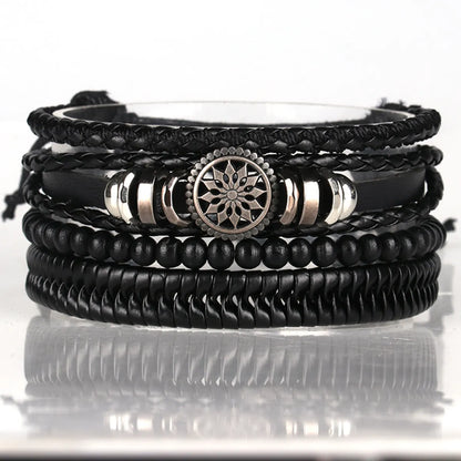 Retro Geometric Pu Leather Knitting Unisex Bracelets