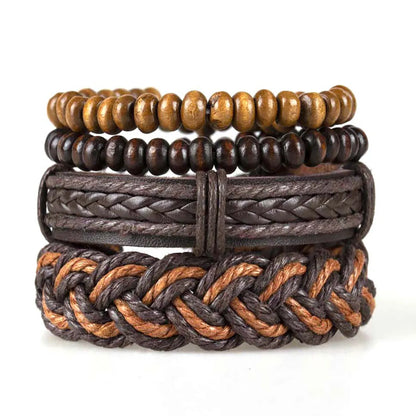 Retro Geometric Pu Leather Knitting Unisex Bracelets