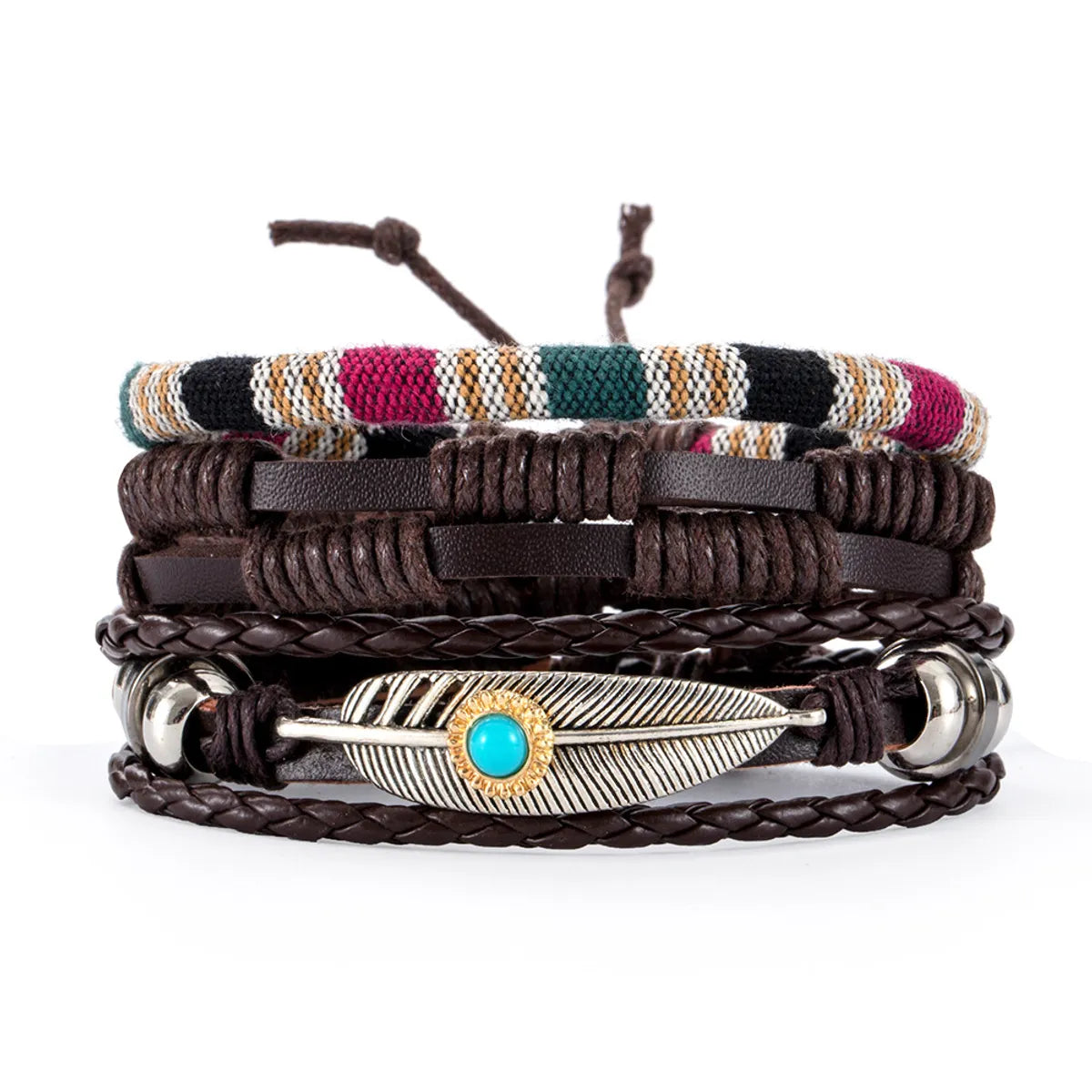 Retro Geometric Pu Leather Knitting Unisex Bracelets