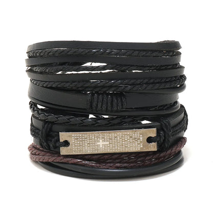 Retro Geometric Pu Leather Knitting Unisex Bracelets