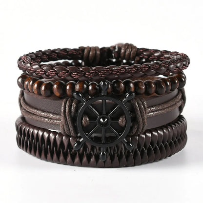 Retro Geometric Pu Leather Knitting Unisex Bracelets