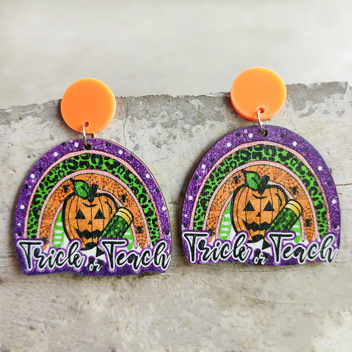 1 Pair Retro Geometric Pumpkin Wood Drop Earrings