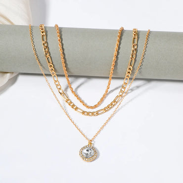 Retro Geometric Round Rhinestones Alloy Wholesale Necklace