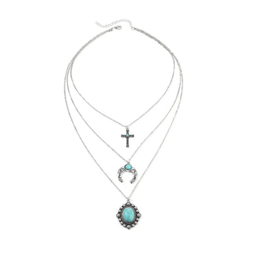 Retro Geometric Round Alloy Zinc Alloy Plating Inlay Turquoise Women's Pendant Necklace