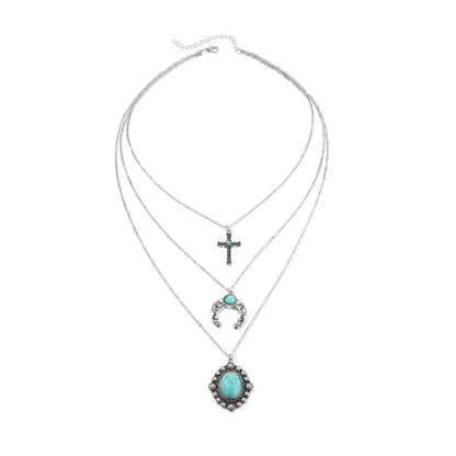 Retro Geometric Round Alloy Zinc Alloy Plating Inlay Turquoise Women's Pendant Necklace