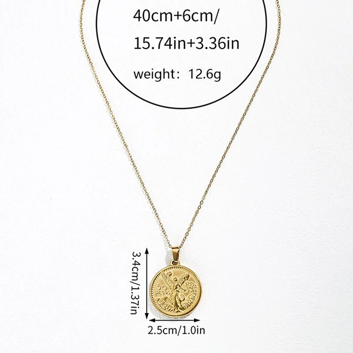 Retro Geometric Round Stainless Steel Indentation Plating Carving Pendant Necklace