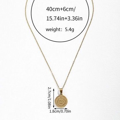 Retro Geometric Round Stainless Steel Indentation Plating Carving Pendant Necklace