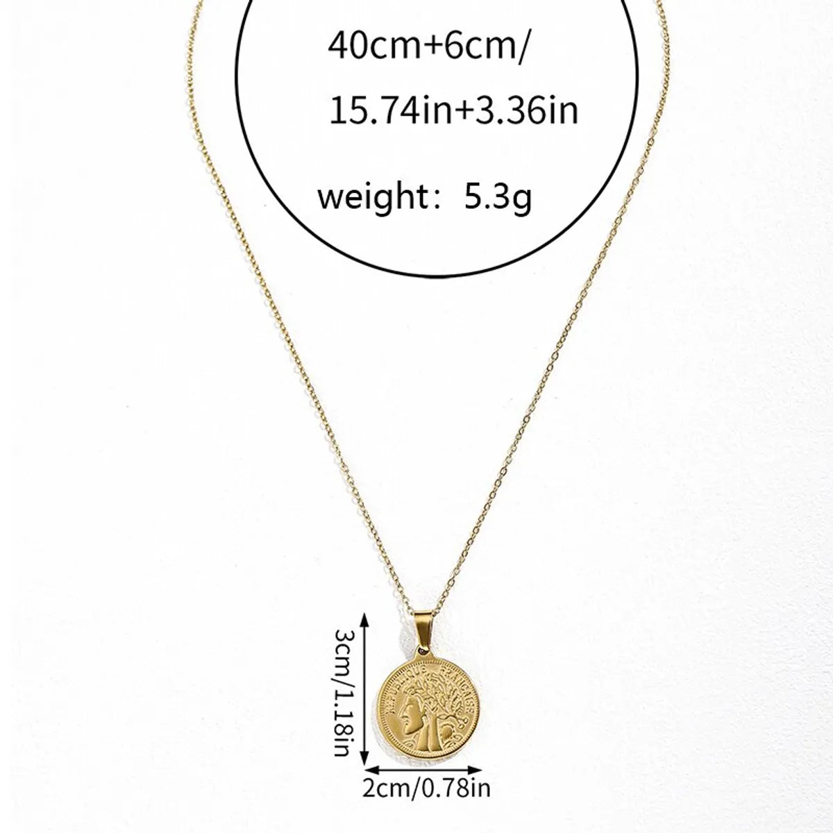 Retro Geometric Round Stainless Steel Indentation Plating Carving Pendant Necklace