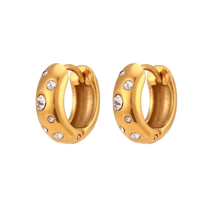 Retro Geometric Inlay 304 Stainless Steel Zircon 18K Gold Plated Earrings