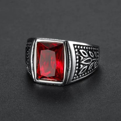 Retro Geometric Stainless Steel Inlay Artificial Gemstones Men'S Rings