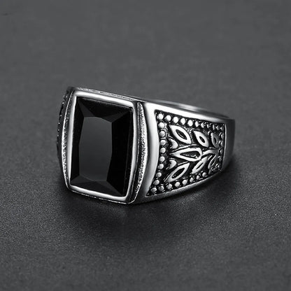 Retro Geometric Stainless Steel Inlay Artificial Gemstones Men'S Rings