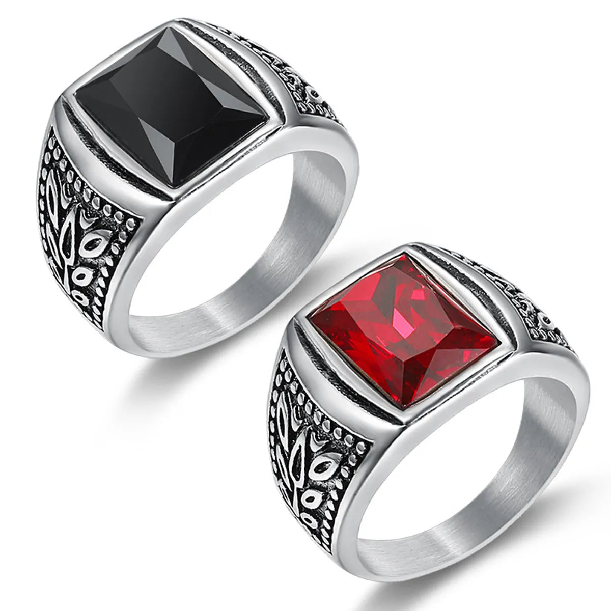 Retro Geometric Stainless Steel Inlay Artificial Gemstones Men'S Rings