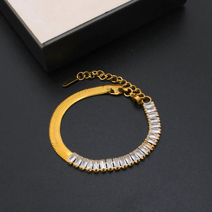 Retro Geometric Stainless Steel Inlay Zircon Bracelets Necklace