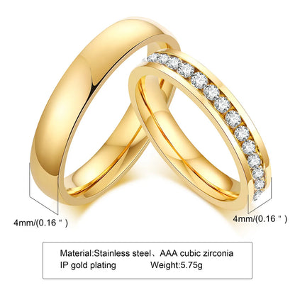 Retro Geometric Stainless Steel Inlay Zircon Rings 1 Piece