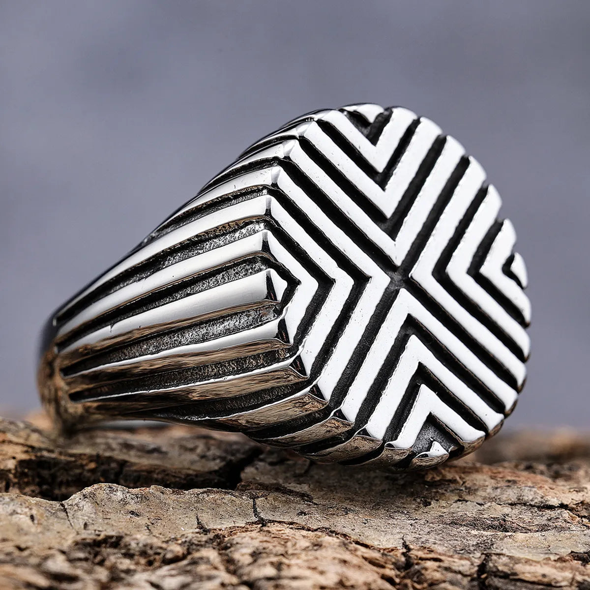 Retro Geometric 304 Stainless Steel Men'S Rings