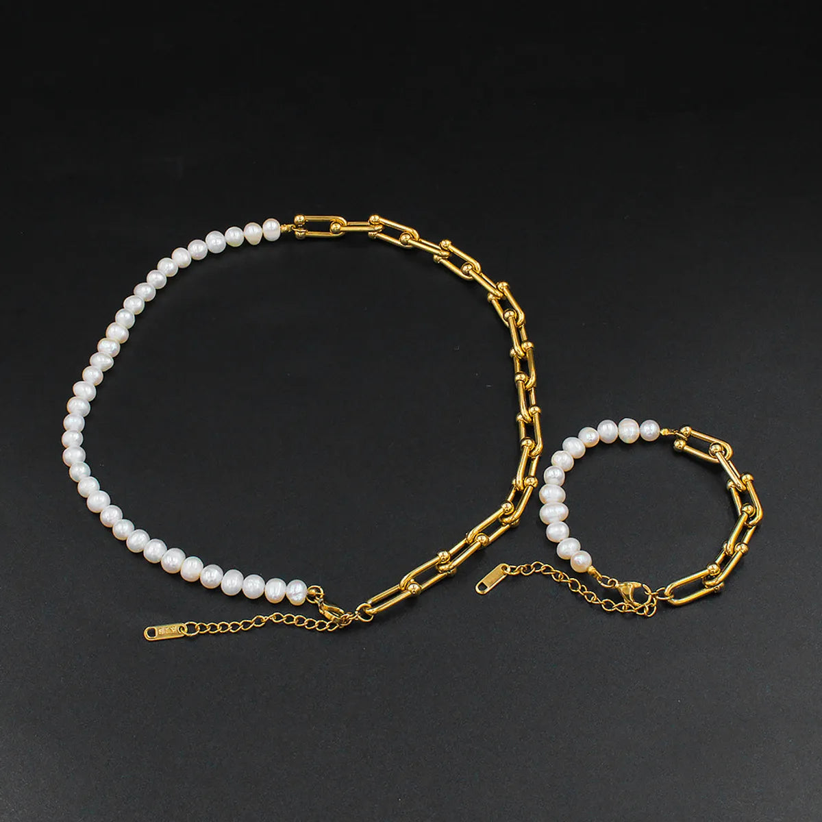 Retro Geometric Stainless Steel Pearl Bracelets Necklace 1 Piece