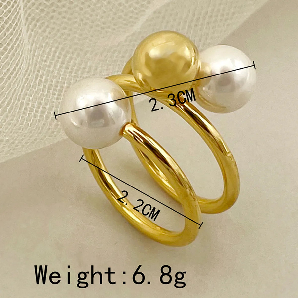 Retro Geometric Stainless Steel Pearl Rings 1 Piece