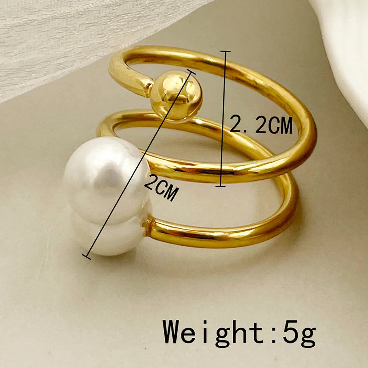 Retro Geometric Stainless Steel Pearl Rings 1 Piece