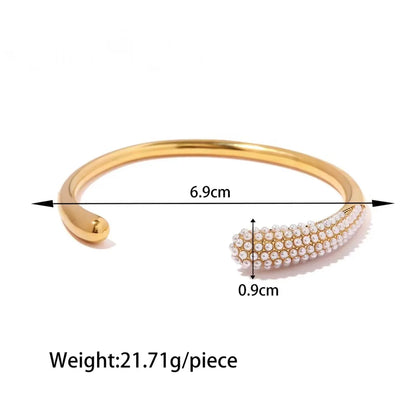 Retro Geometric Stainless Steel Plating Inlay Artificial Pearls Rhinestones Cuff Bracelets