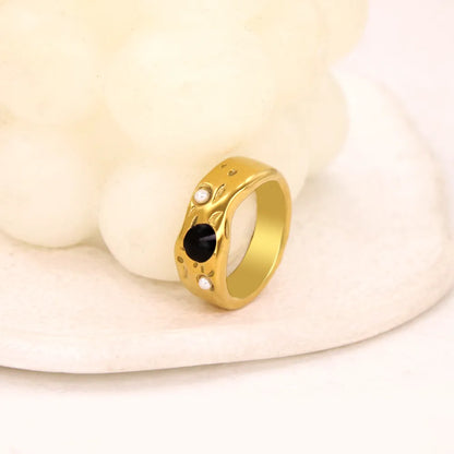 Wholesale Jewelry Retro Geometric 304 Stainless Steel Oil Dripping Glass Pearl 18K Gold Plated Plating Inlay Rings