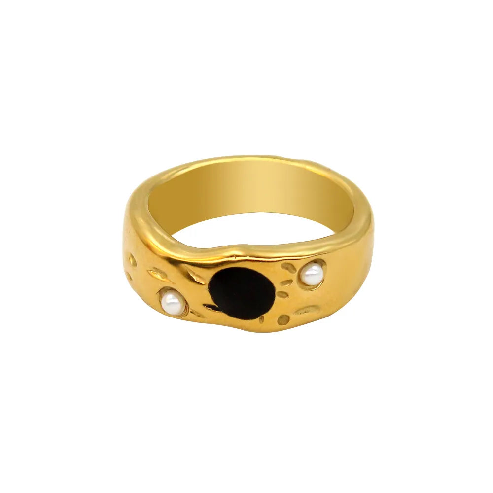 Wholesale Jewelry Retro Geometric 304 Stainless Steel Oil Dripping Glass Pearl 18K Gold Plated Plating Inlay Rings