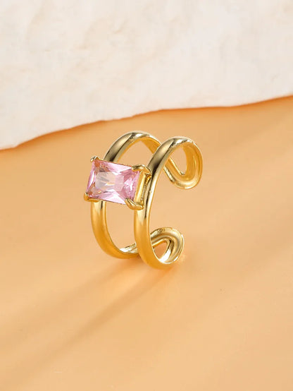 Retro Geometric Stainless Steel Plating Inlay Zircon 18k Gold Plated Open Rings