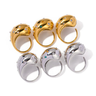 Retro Geometric Stainless Steel Plating Inlay Zircon 18k Gold Plated Open Rings