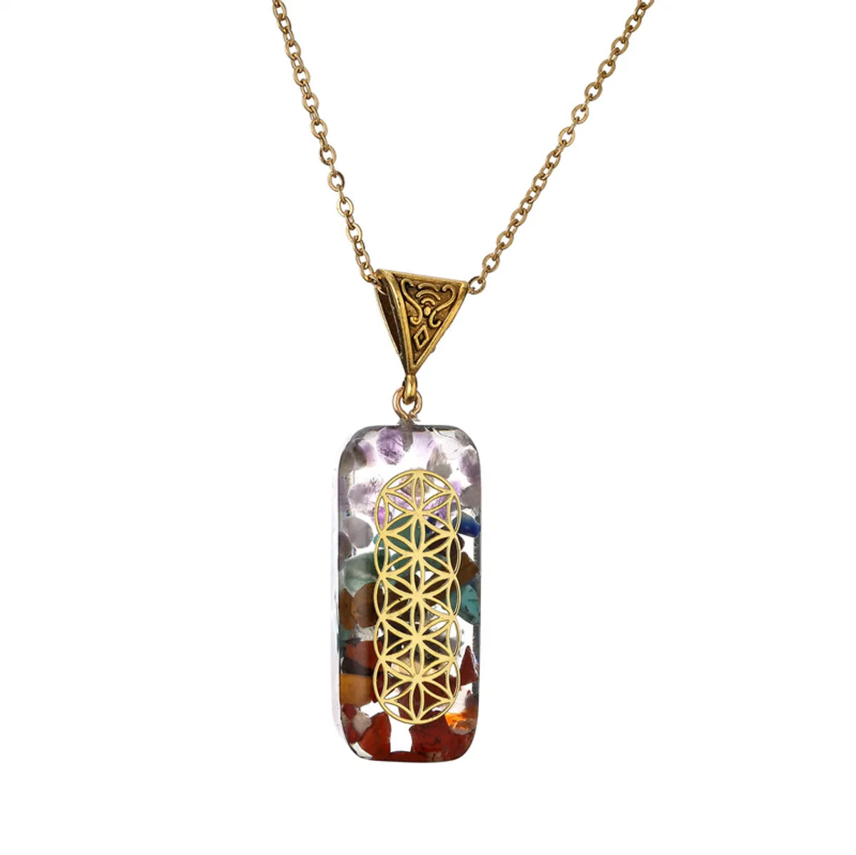 Retro Geometric Stainless Steel Plating Natural Stone Pendant Necklace