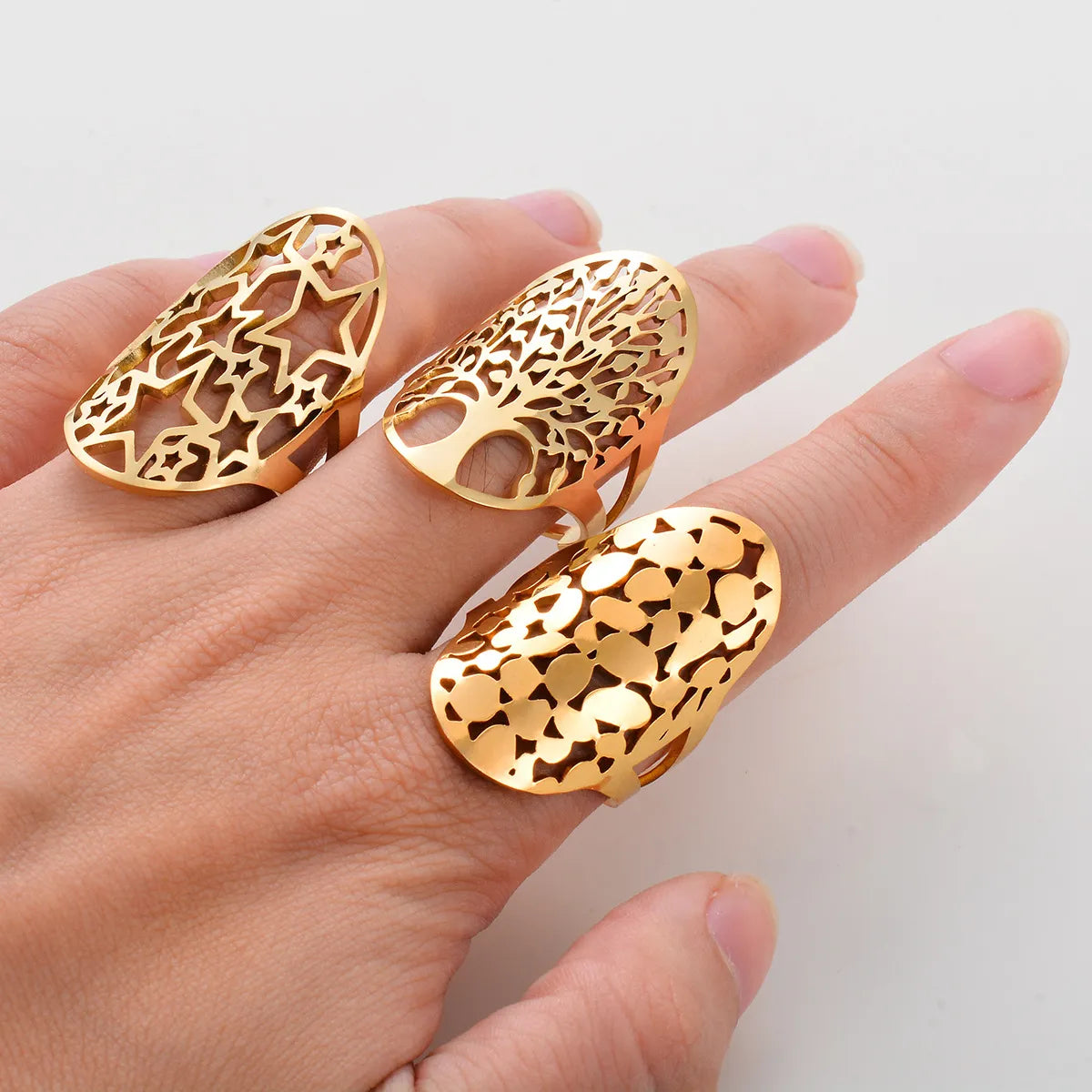 Retro Geometric Stainless Steel Plating Rings