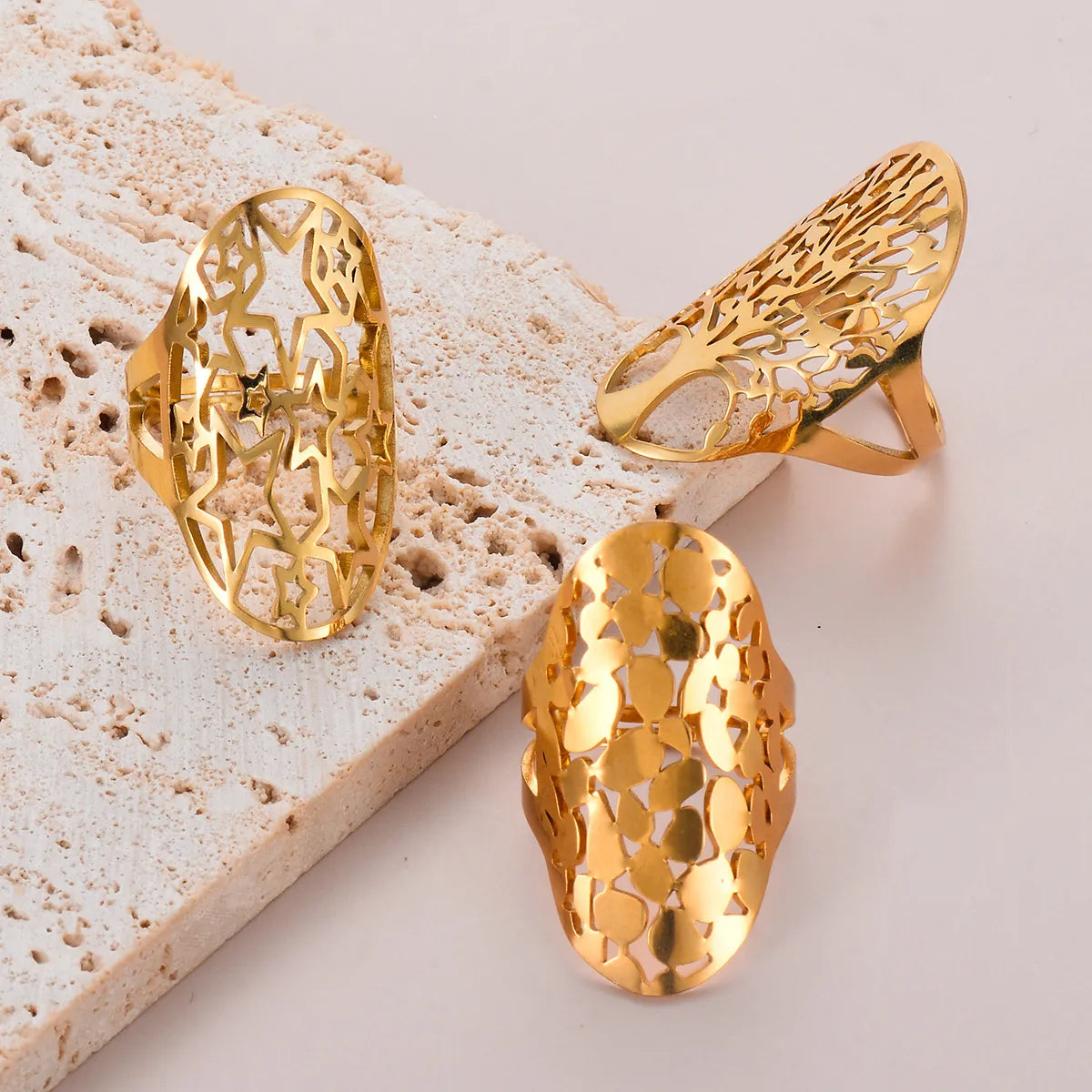 Retro Geometric Stainless Steel Plating Rings