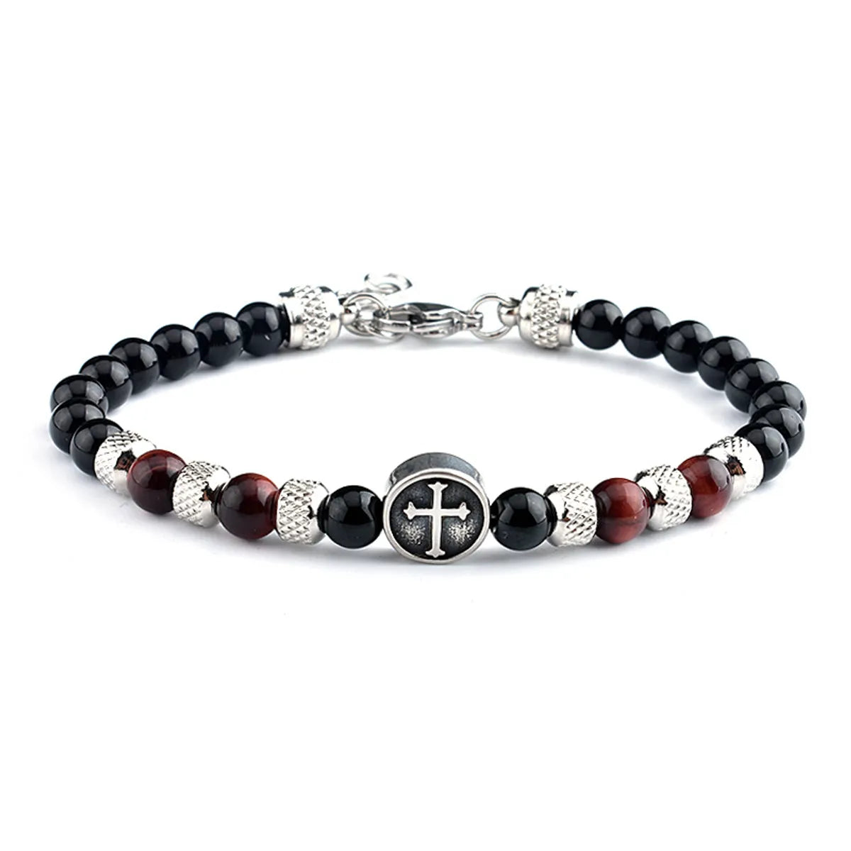 Retro Geometric Stainless Steel Stone Beaded Men'S Bracelets