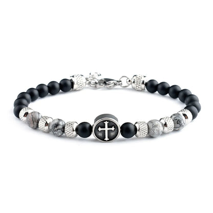 Retro Geometric Stainless Steel Stone Beaded Men'S Bracelets