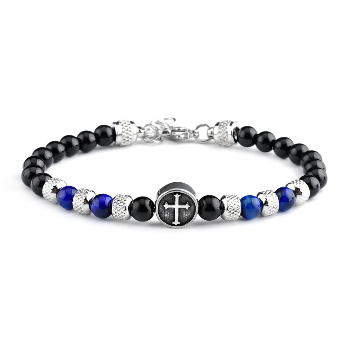 Retro Geometric Stainless Steel Stone Beaded Men'S Bracelets