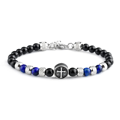 Retro Geometric Stainless Steel Stone Beaded Men'S Bracelets