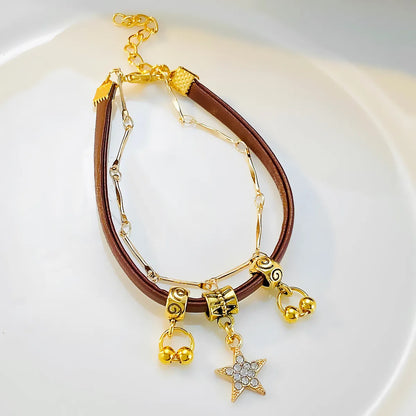 Retro Geometric Sun Star Pu Leather Alloy Plating Inlay Rhinestones Women's Bracelets Necklace