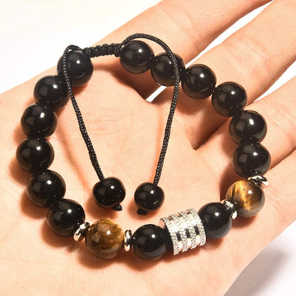 Retro Geometric Tiger Eye Obsidian Men'S Bracelets