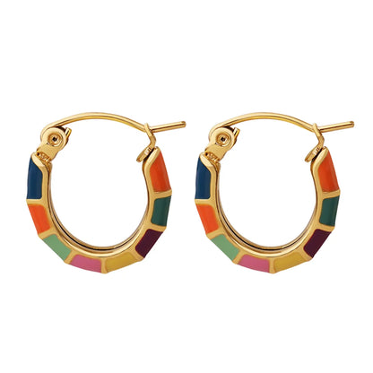 Retro Geometric Titanium Steel Enamel Plating Hoop Earrings 1 Pair