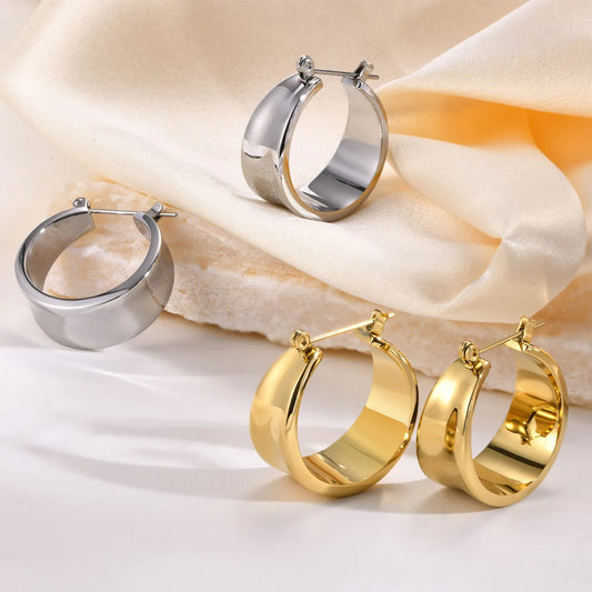 Retro Geometric Titanium Steel Hoop Earrings 1 Pair