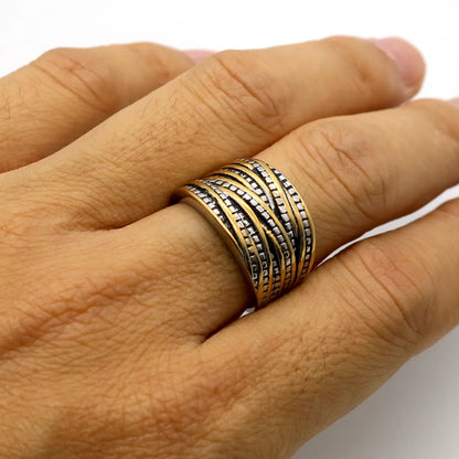 Retro Geometric Titanium Steel Plating Rings