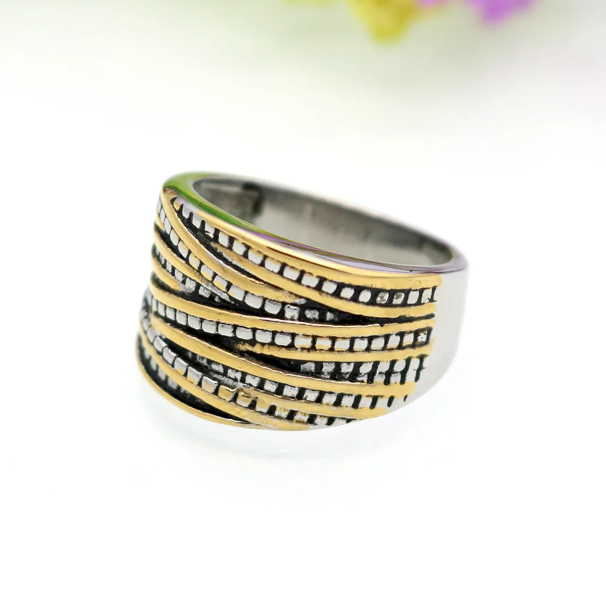 Retro Geometric Titanium Steel Plating Rings