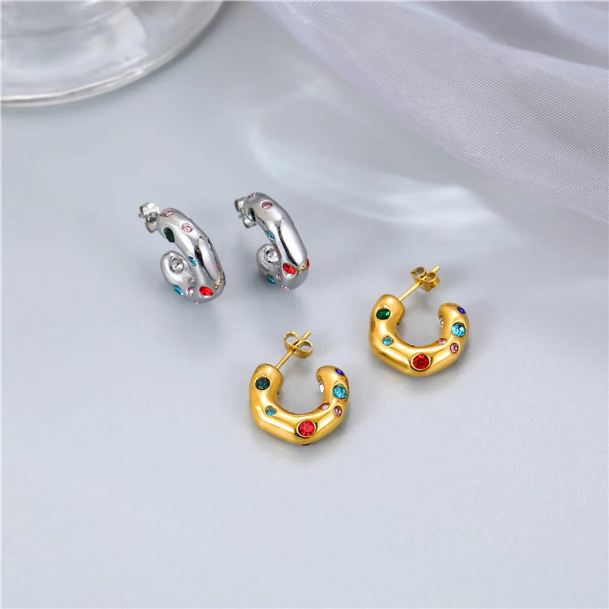 Retro Geometric Titanium Steel Plating Zircon Ear Studs 1 Pair