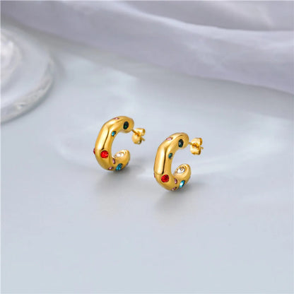 Retro Geometric Titanium Steel Plating Zircon Ear Studs 1 Pair