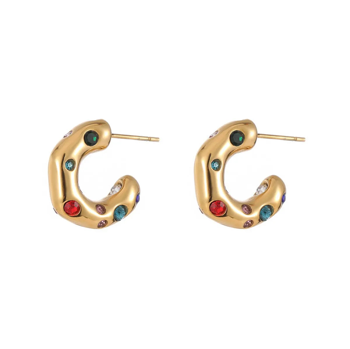 Retro Geometric Titanium Steel Plating Zircon Ear Studs 1 Pair