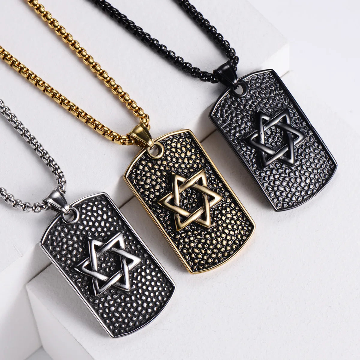 Retro Geometric Trendy Six-pointed Star Army Brand Star Cast Stainless Steel Pendant Necklace