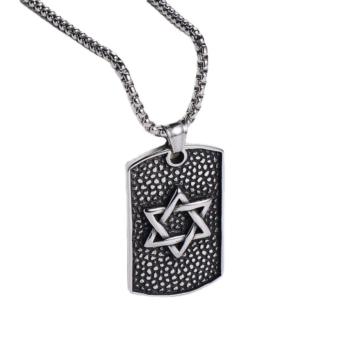 Retro Geometric Trendy Six-pointed Star Army Brand Star Cast Stainless Steel Pendant Necklace