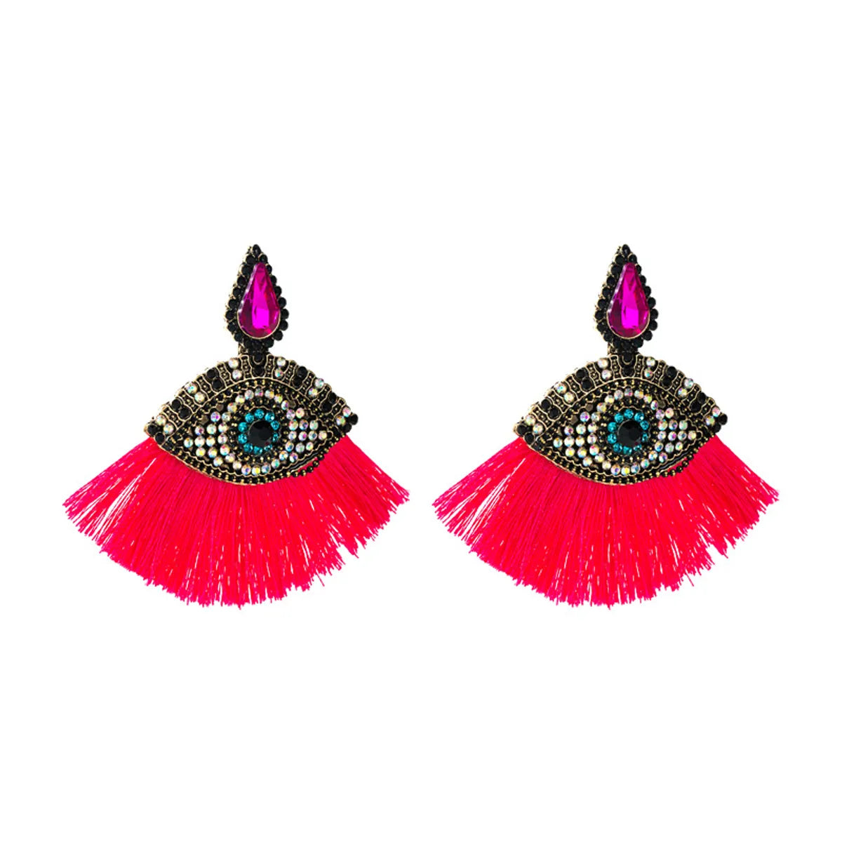 Retro Glass Diamonds Devil's Eyes Fan-shaped Tassel Earrings Wholesale Gooddiy